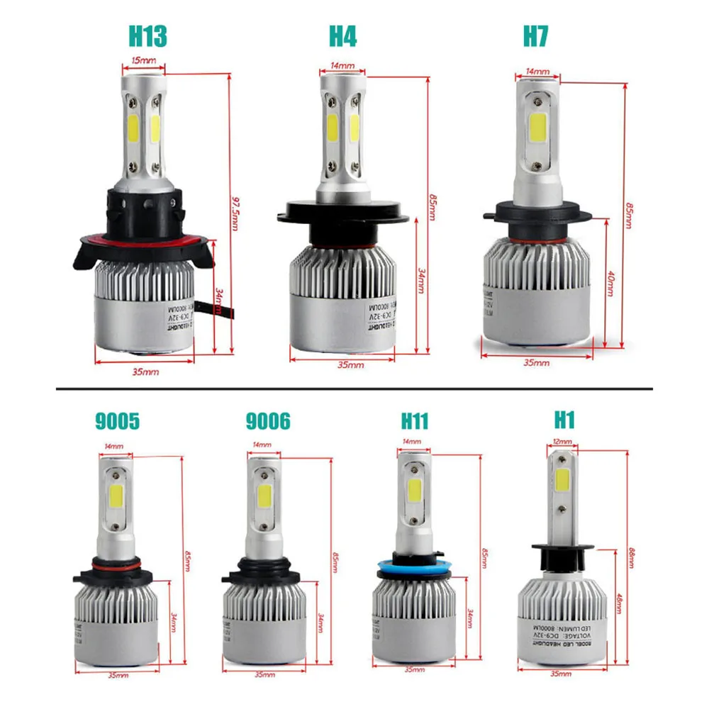 WUPP 2X6000 K H1 H3 H4 H8/H9/H11 H13 9004 9007 COB светодиодный Авто S2 для автомобильных фар 72 Вт 16000LM стайлинга автомобилей Светодиодный помощи при парковке