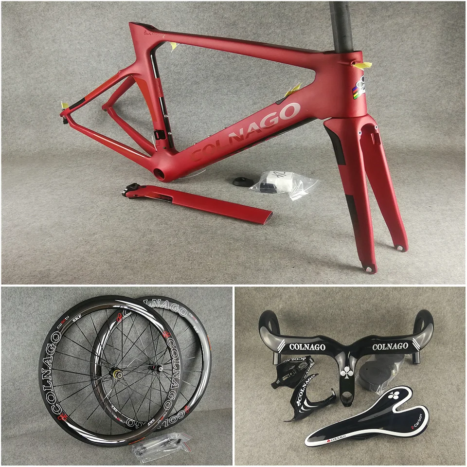 

NJGO Wine Red T1000 UD Colnago CONCEPT carbon road frames+Handlebar+Saddle+bottle cages 50mm carbon wheels Novatec A271 hubs