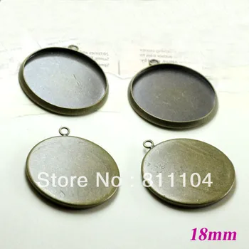 

18mm Antique Bronze Plt Copper Circle Tray Bases Bezel Cup Blank Pendant with Loop Charm Settings DIY Cabochons Bulk Wholesale