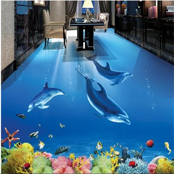 

beibehang fashion pvc wallpaper dolphin underwater world stereo living room bathroom self-adhesive waterproof 3d flooring