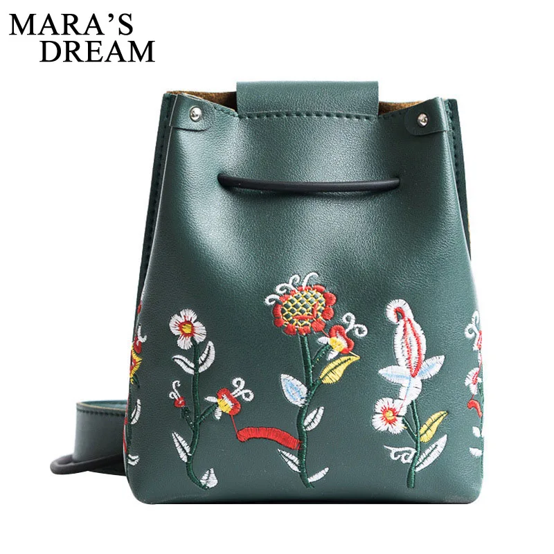 مارا حلم 2018 الصيف التطريز بو الجلود النساء حقيبة ساع صغيرة المرأة حقيبة الإناث الكتف Crossbody حقيبة الزهور رفرف