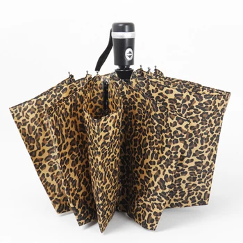 

Fashion Leopard Pattern Women Rain Umbrella 10-Rib Super Windproof Anti UV Parasol Luxury Male 3 Folding Automatic Umbrella