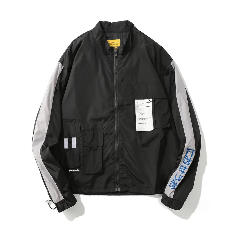 2018 New Japan Style Embroidery Patchwork Pockets Thin Jackets Men Autumn Casual Fashion Full Zip Streetwear Jackets Coats Male