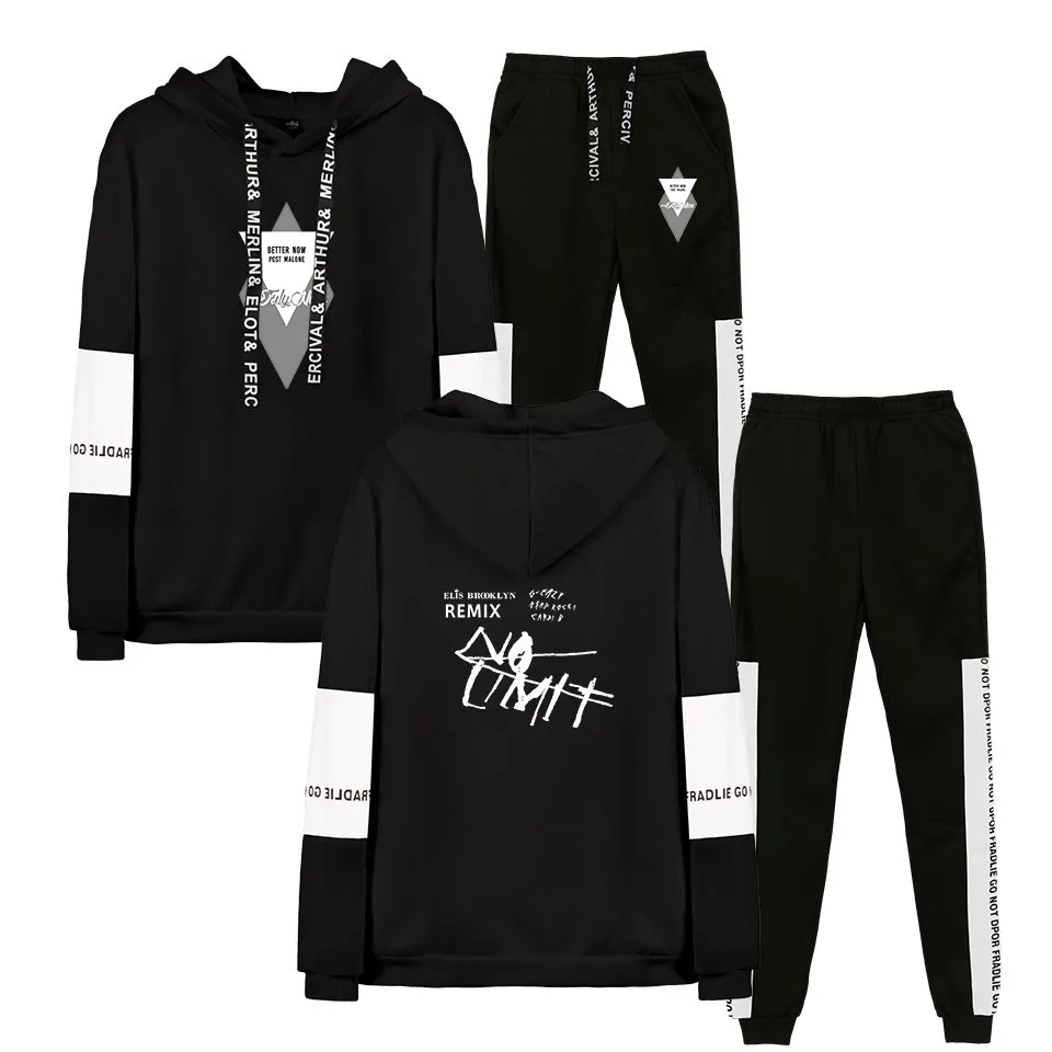 

2019 Autumn/Winter Post malone Hip Hop Post malone Hoodies Sweatshirts And Sweatpants Men Two Piece Set Hooded Suit Velvet