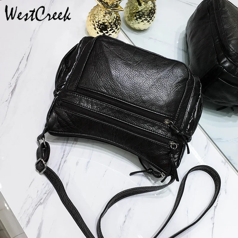 WESTCREEK العلامة التجارية بو الجلود المرأة حقيبة ساعي صغيرة رفرف سيدة Crossbody حقيبة يد الأسود