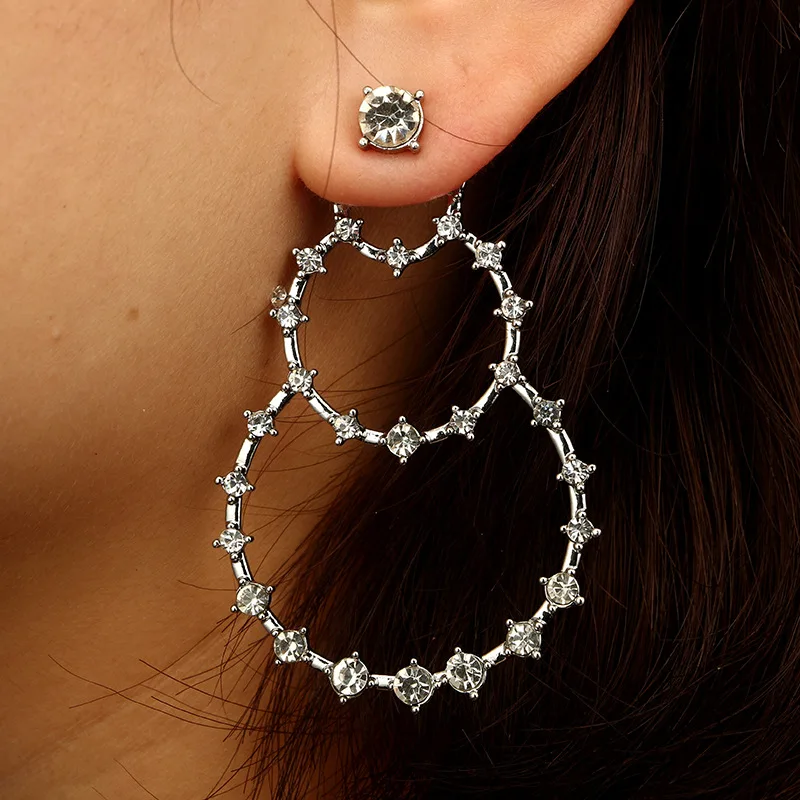 

Bohemia Double Circle Zircon Crystal Dangle Earring Vintage Ethnic Charm Silver Metal Drop Earring Boho Jewelry for Women 2019