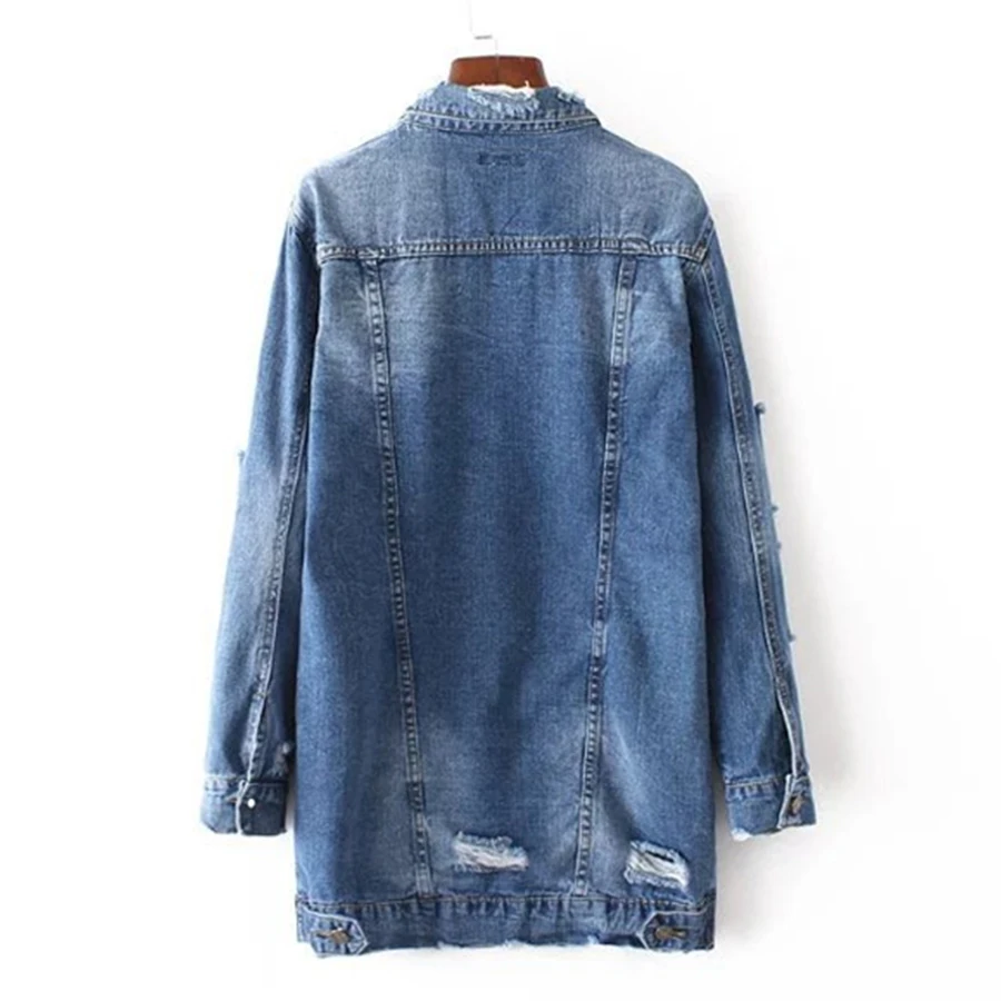 2018 Denim Jackets Women Hole Boyfriend Style Long Sleeve Vintage Jeans Jacket Denim Jacket Loose Spring Autumn Denim Coat Jeans