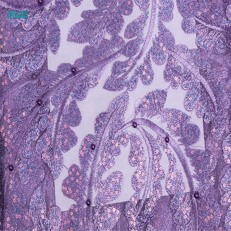 Африканская кружевная ткань высокого качества нигерийские кружевные ткани органза блестки бисер расшитый французский фатин кружевная ткань YA2469B-3