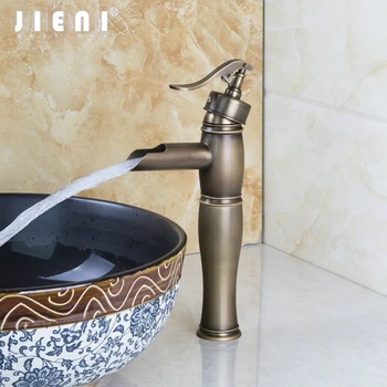 

JIENI Best Basin Faucet Bathroom Modern Design Stream Water Flow Antique Brass Sink Mixer Tap Hot and Cold Taps Deck Mounted