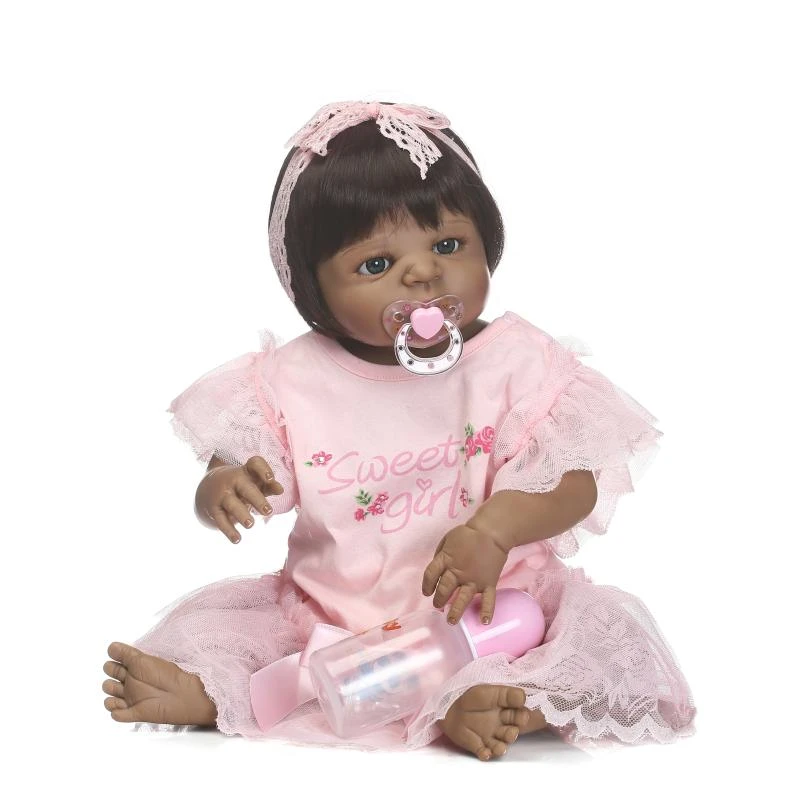 55 Cm Noir Bebe Poupee Ethnique Reborn Bebe Poupee Afro Americain Nouveau Ne Bebe Fille Poupee Avec Plein Vinyle Corps Baigne Bebe Jouet Poupee Aliexpress