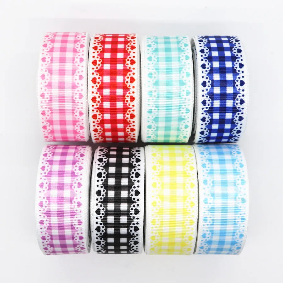

10 Yards 1" 25MM Grosgrain Ribbon Lace Grid Printed Ribbon For Hair Bows DIY Crafts Handmade Accessories M19050801