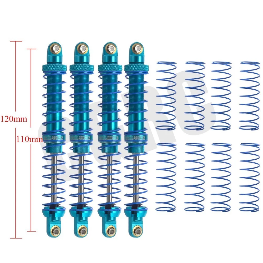 Двойной пружинный гидравлический металлический амортизатор 100/110 мм для 1/10 RC Гусеничный автомобиль TRX4 D90 осевой Scx10 90046 RC4WD CC01 - Color: Blue 110mm 4pcs