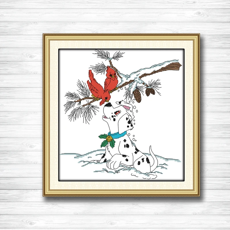 

Dalmatian animal dog red birds cartoon painting Counted printed on canvas 14CT 11CT Cross Stitch Needlework kits Embroidery Sets
