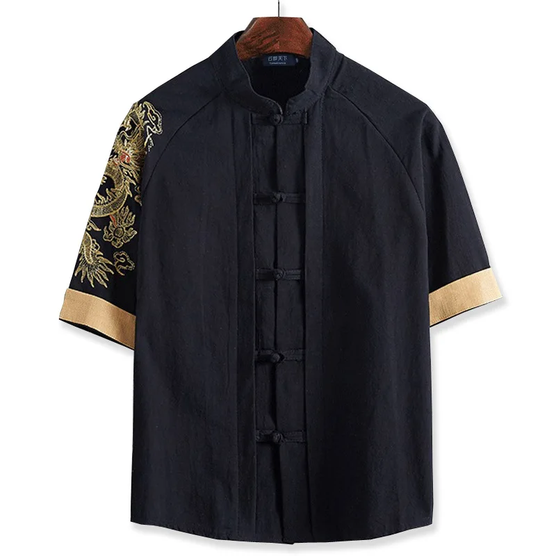 Рубашка с коротким рукавом в китайском стиле 7XL 8XL 9XL 160 см Льняная мужская рубашка