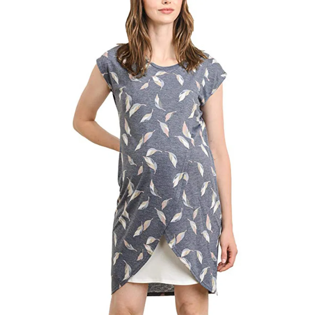 

Women's Maternity Leaf Print Nursing Wrap Layer Blouse Dress Zwangerschaps Jurken Summer Fashion Casual Breastfeeding Dress