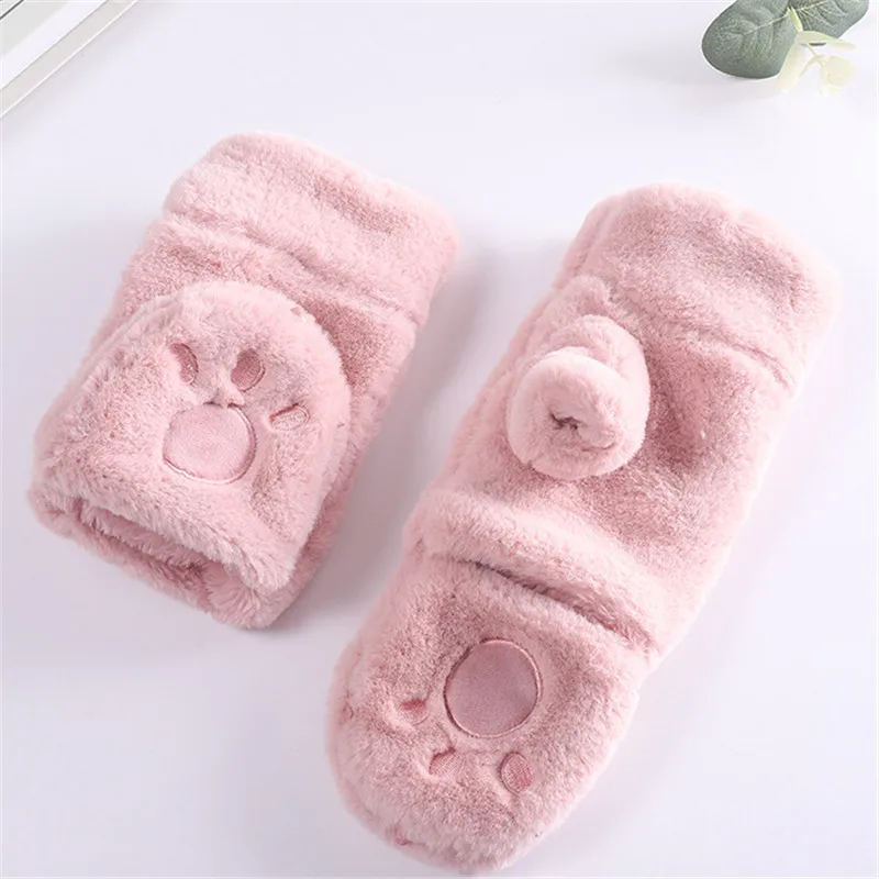 

2019 Playful New Winter Female Warmth True Rabbit Fur Cartoon Mittens Cute Cat Claws Girls Go Out Warm Cute Gloves