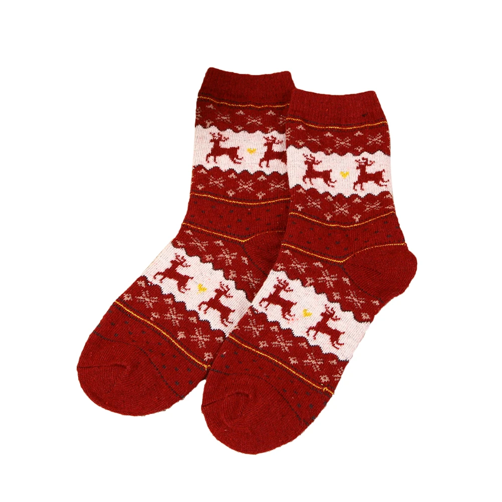 1 пара, зимние женские носки, теплые шерстяные рождественские носки до середины икры, шерстяные снежинки, олень, удобный подарок