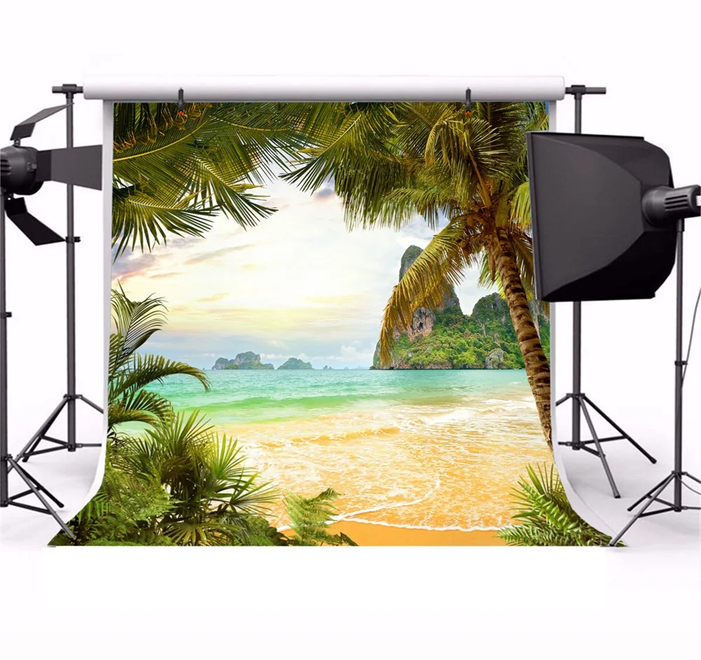 Laeacco лето тропический пляж Пальма живописные фотографии фоны настроить фотографические фоны для фотостудии