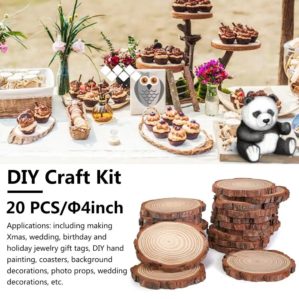 

20PCS Natural Wooden Slices 3.5 to 4 Inch with Tree Bark Circles Log Discs for DIY Crafts Christmas Rustic Wedding Ornaments