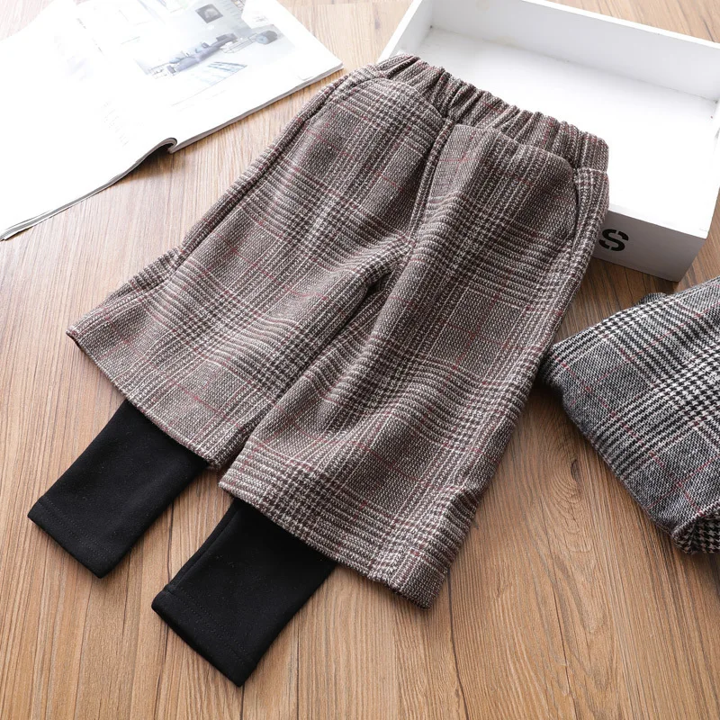 

2018 New Autumn Item Girl Fake Two Pieces Plaid Pant Fashion Trousers