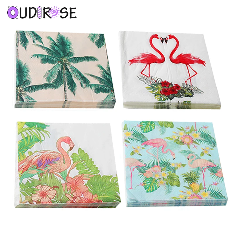 

20pcs/pag Flamingo Paper Napkin Summer Tropical Party Wedding Decoration Green Leaf Disposable Napkin Bachelorette Party Decorat