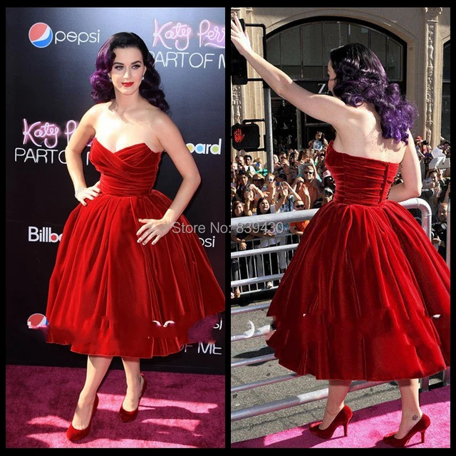 Strapless Tea Length Red Dress