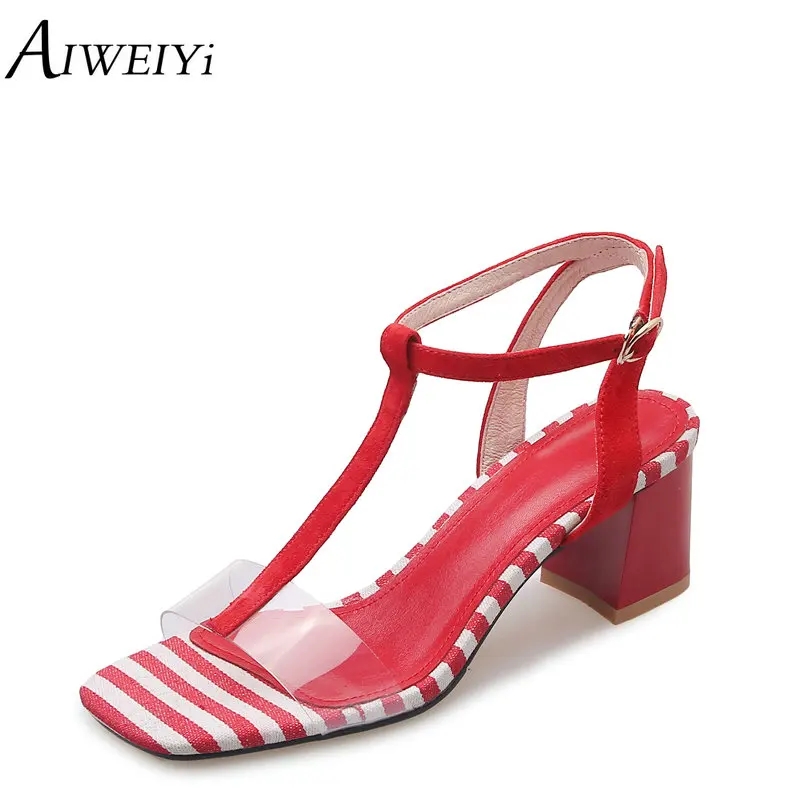 

AIWEIYi High Heels Gladiator Sandals Bohemia Style Square Heel High Heels Genuine Leather Platform Shoes Summer Sandals