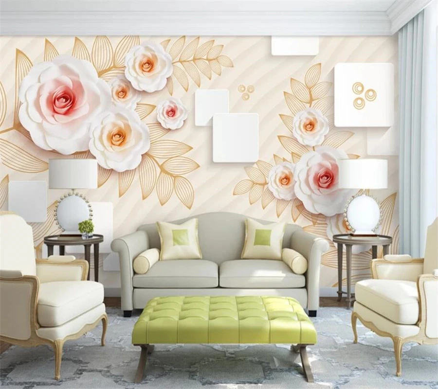 Пользовательские 3d фотообои beibehang простые тисненые розы фон для телевизора