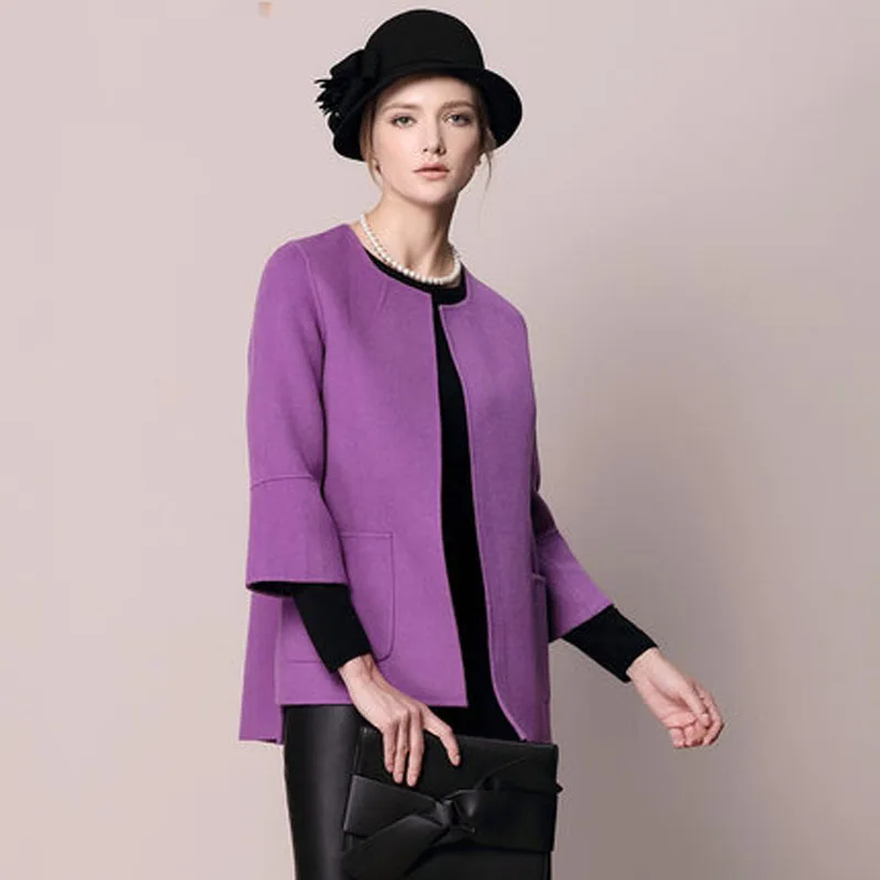 purple Шерстяное пальто женское Весна Осень Европейская мода кашемировое короткое пальто Женский Тренч уличная abrigo mujer LX410 - Цвет: purple