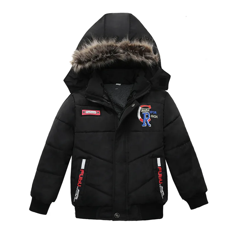 Зимний теплый воротник из густого меха, Детское пальто Детская верхняя одежда ветрозащитная флисовая подкладка, куртки для маленьких мальчиков и девочек на рост 90-110 см