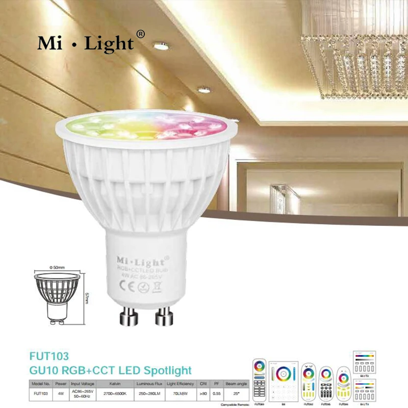 

Milight4W GU10 RGB+CCT LED Dimmable 2.4G Wireless Milight Led Bulb 110V 220V Led Spotlight Smart Led Lamp Lighting