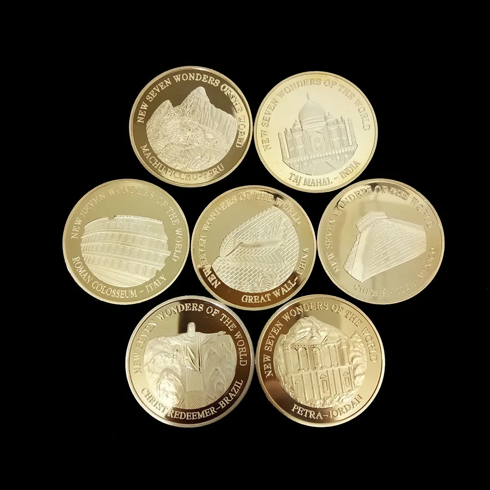 

New World Seven Wonders Gold-plated Commemorative Badge China Great Wall Commemorative Coin Travel Collection Coin