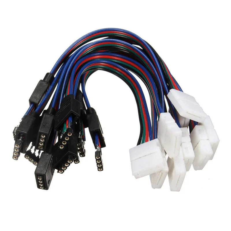 

4Pin 10pcs/Lot 10MM RGB Led Strip No Soldering Double Connector Clip Cable Led Tape Extension Wire For 3528/5050 RGB Strip light