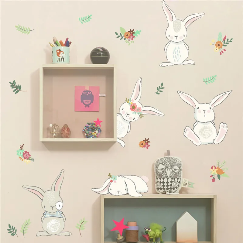 3D diy мультяшный Кролик цветок Наклейка на стену для детской комнаты наклейка для спальни гостиной настенное окно домашний Декор для ванной комнаты