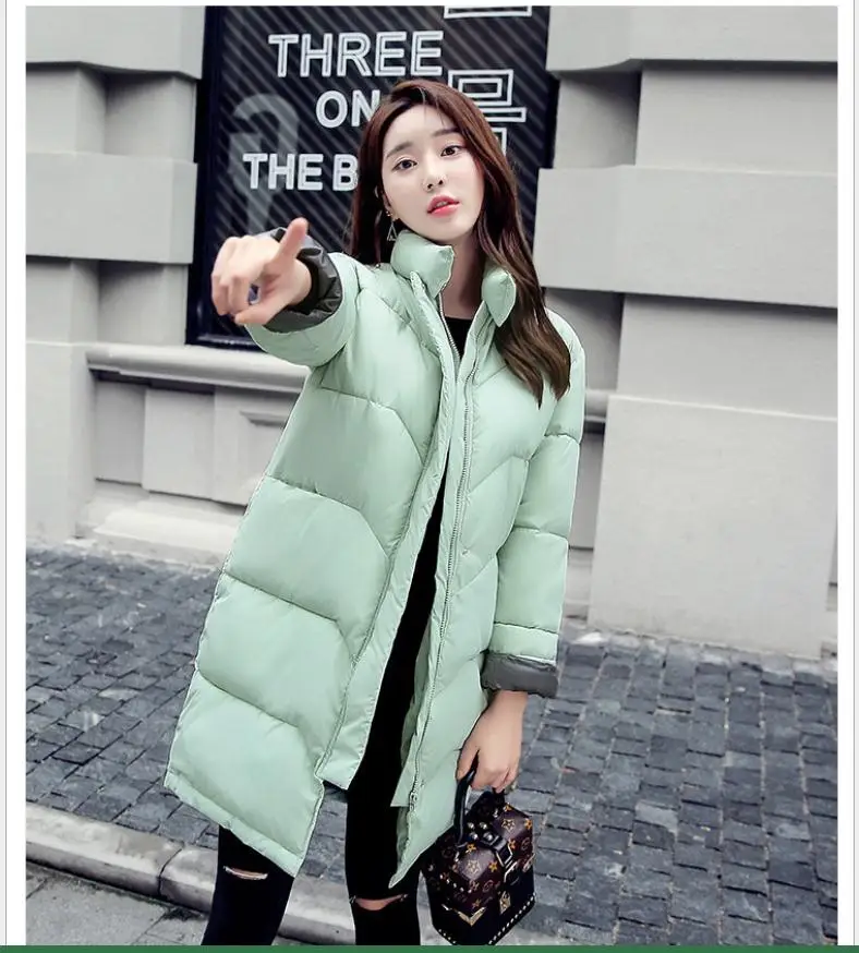 Зимние женские куртки новые зимние пальто со стоячим воротником женские пуховики средней длины из хлопка женские свободные парки на пуговицах CQ2534 - Цвет: pea green