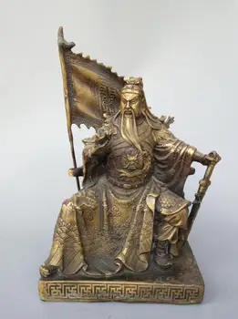 

FREE SHIPPING Chinese pure brass guan gong reads book statue