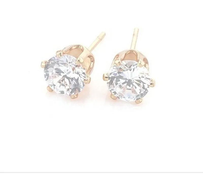 Free Shipping 8mm 1Pair White Zircon Earrings Six Claw Female Earrings Rose Gold Plating Anti Allergy