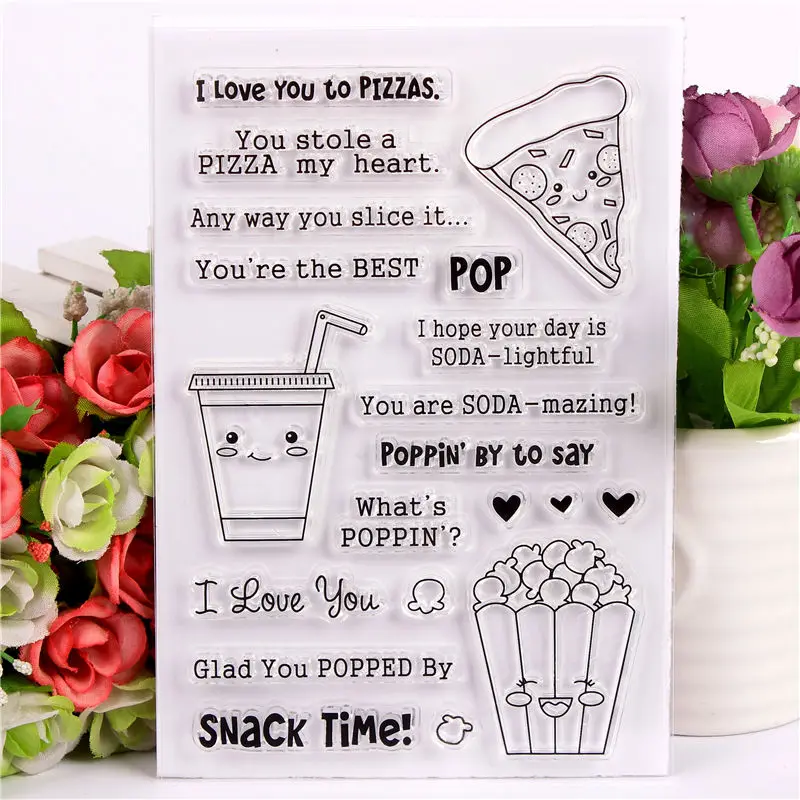 

Rubber Silicone Clear Stamps for Scrapbooking Tampons Transparents Seal Background Stamp Card Making Diy Drink pizza