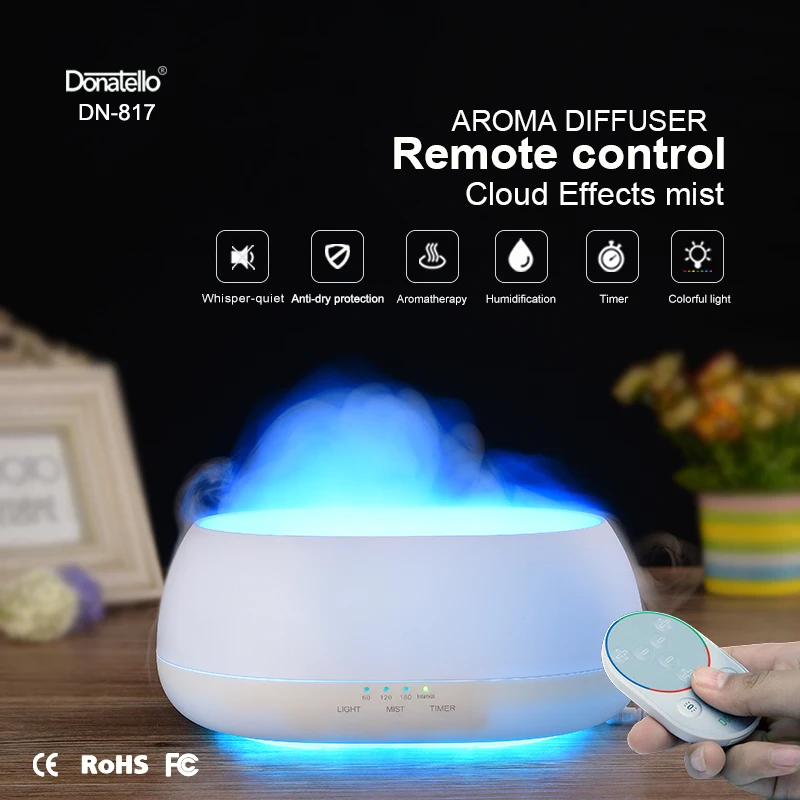 Fimei 500ml Air Humidifier Remote Control Ocean Mist Wood Grain Aroma LED Night Light Oil Diffuser Aromatherapy Diffuser