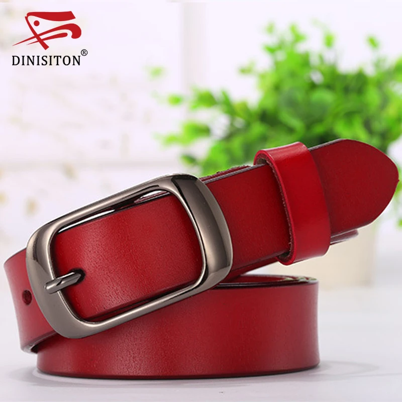 DINISITON genuine leather women belt metal pin buckle vintage belts for woman jeans high quality  luxury female strap  fashion 