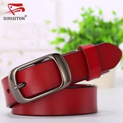 DINISITON genuine leather women belt metal pin buckle vintage belts for woman jeans high quality  luxury female strap  fashion