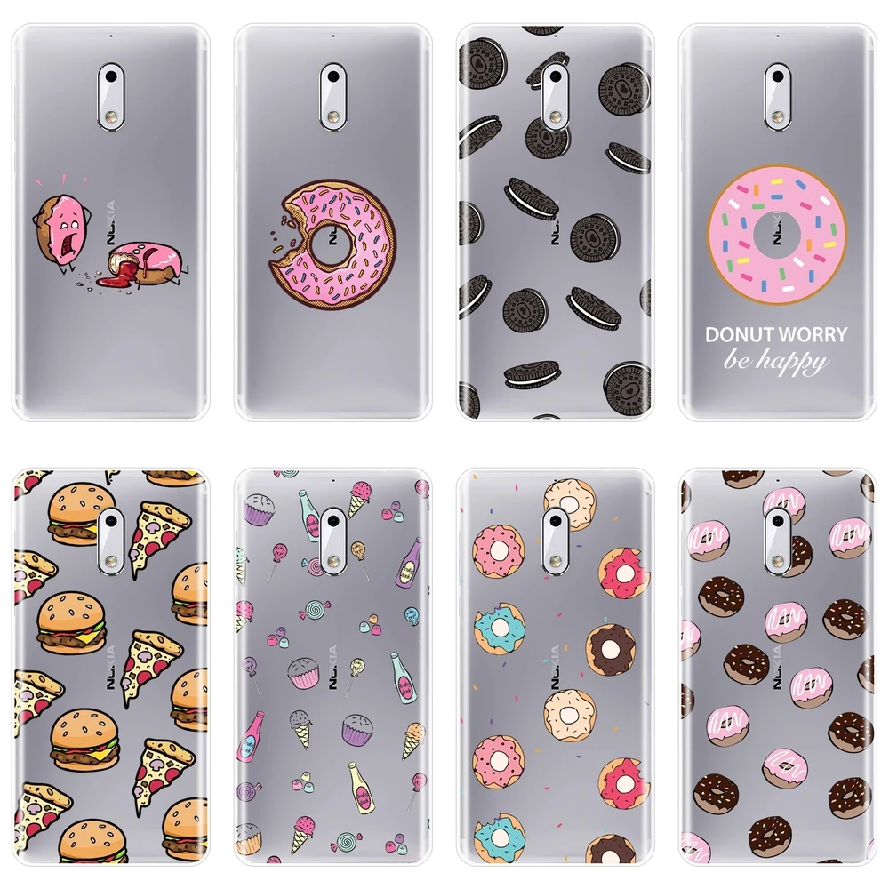 Милый чехол для телефона Kawaii Donut Ice Cream Cooky Pizza Drink Beer силиконовый Nokia 1 2 3 5 6 8 мягкая