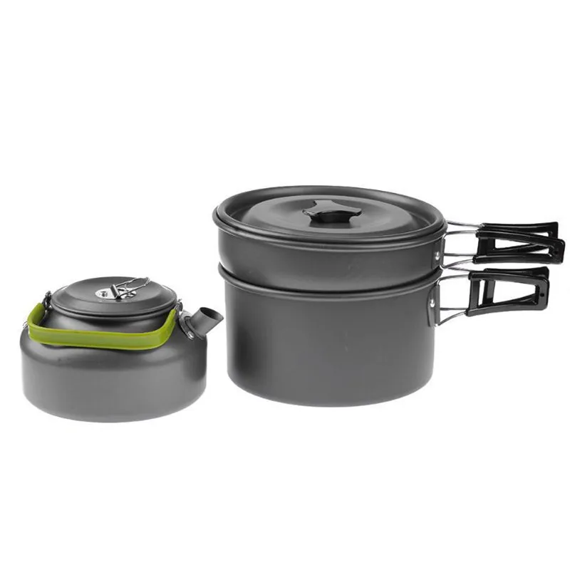 3 piezas de Camping al aire libre de utensilios de cocina tetera olla freír Pan conjunto plegable portátil senderismo Picnic caminando utensilios turística vajilla