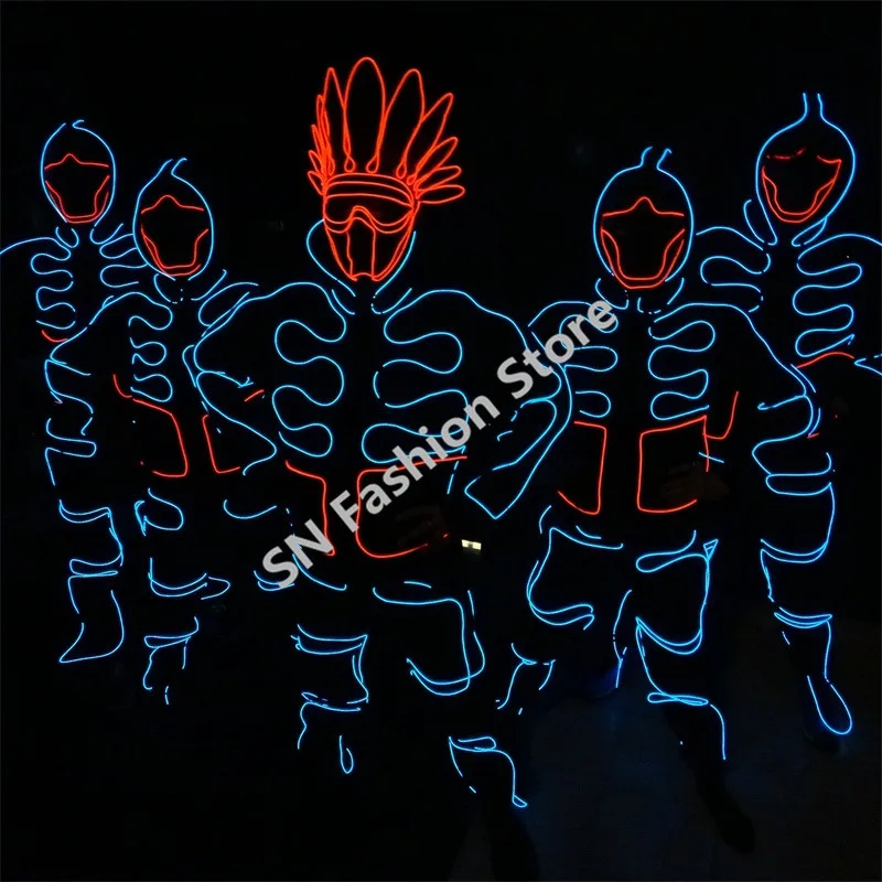 Cheap HH07 Men EL light LED robot suit Clothing Luminous Neon EL Wire dance costumes stage show DJ wears outfits performance mask bar