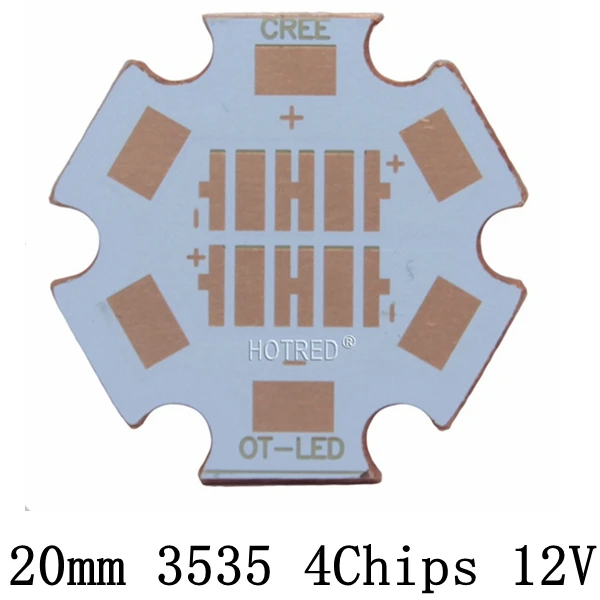 10 шт. 20 мм Cooper PCB Cree XPG XPG2 XPE XPE2 XML XML2 XHP50 XHP70 MKR 4 шт. 3535 светодиодный XPE XTE 6 в/12 В светодиодный радиатор 16 мм медная печатная плата - Испускаемый цвет: 20mm 3535 4Chips 12V