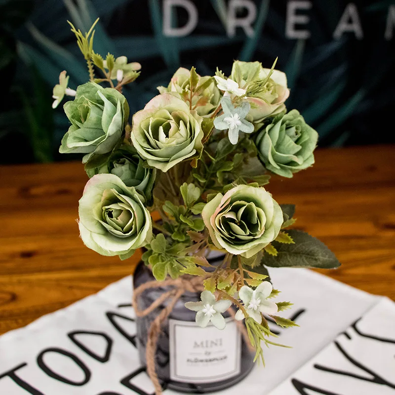 10 головок шелковые розы Букет невесты Свадебные Рождественские украшения для дома ваза Кашпо с рисунком искусственные цветы для скрапбукинга - Цвет: 6
