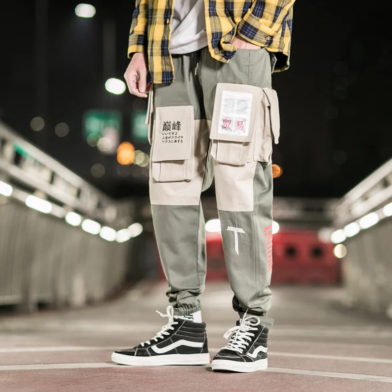 

Drop-shipping Splice Harem Joggers Cargo Pants Streetwear 2019 Hip Hop Casual Pockets Track Pants Male Harajuku Trousers