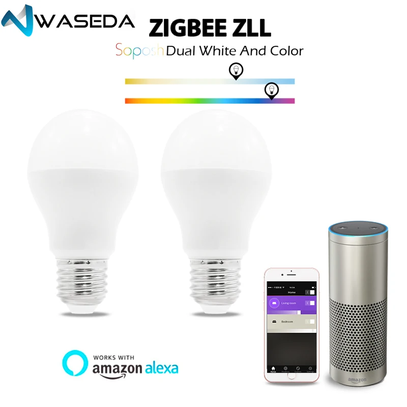 

WASEDA led lamp 6w RGB+CCT Zigbee zll lingt link zigbee lamp E26 E27 B22 AC96-265V WW/CW lamp dimmer smart lamp dual white
