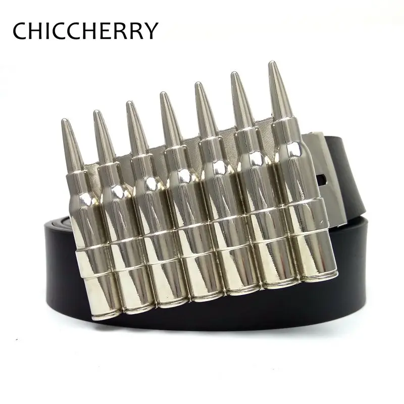 Cool Bullet Belt Buckle Male PU Leather Belts Punk Rock Weapons Boucle