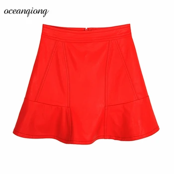 

Sexy Leather Skirts Womens High Waist A Line Skirt Autumn Winter 2018 PU Women Skirt Lady Short Mini Faux Leather Skirts